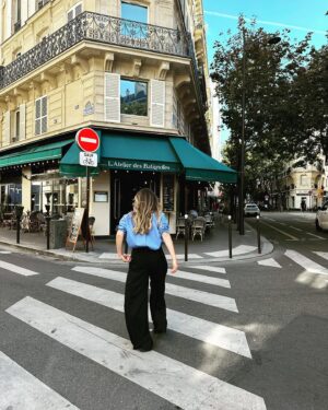 Clare Waight Keller Instagram - Work Trip Part 2 - 72 hours in Paris 

#parisienne 
#tiles
#shadows
@uniqlo : C #blueshirt
#talking
#looks
#goodhairday 
@uniqlo
#streetstyle
@uniqlo :C