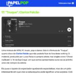 Clarice Falcão Instagram - fiz um atrasado carrossel com algumas listas que citaram o Truque como um dos melhores discos de 2023, pois muitos dirão que fazem música pelo amor mas eu faço para tirar onda obrigada por lembrarem de mim e principalmente proporcionarem essa oportunidade de me exibir na internet. recado a quem quer ouvir essa belezinha ao vivo: a turnê estreia dia 01/03 na Casa Natura em SP ultimos ingressos ainda a venda no LiNK dA biO ps. nunca é demais agradecer ao meu parceiro @looksdepaiva pois ele é pfto