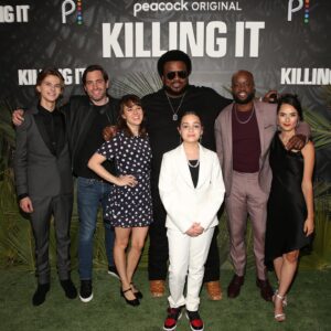Claudia O'Doherty Instagram - Last night at the ‘Killing It’ screening! In one of the these photos Craig said “we should all do snake hands” but ultimately it was just me. The whole season comes out on April 14, but you can watch the first episode right now on @peacocktv and @stanaustralia. Thank you to @thegriceisright for styling, @kirinstagram for makeup, @ericka_verrett for hair, @hvn for dress and @byfar_official for shoes. #killingit