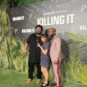 Claudia O'Doherty Instagram - Last night at the ‘Killing It’ screening! In one of the these photos Craig said “we should all do snake hands” but ultimately it was just me. The whole season comes out on April 14, but you can watch the first episode right now on @peacocktv and @stanaustralia. Thank you to @thegriceisright for styling, @kirinstagram for makeup, @ericka_verrett for hair, @hvn for dress and @byfar_official for shoes. #killingit