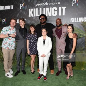 Claudia O'Doherty Instagram - Last night at the ‘Killing It’ screening! In one of the these photos Craig said “we should all do snake hands” but ultimately it was just me. The whole season comes out on April 14, but you can watch the first episode right now on @peacocktv and @stanaustralia. Thank you to @thegriceisright for styling, @kirinstagram for makeup, @ericka_verrett for hair, @hvn for dress and @byfar_official for shoes. #killingit