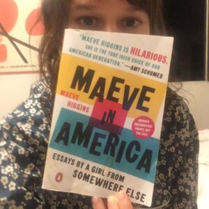 Claudia O'Doherty Instagram - Shockingly candid after dark photo of me with my favourite book of the year. ‘Maeve in America’ by @maeveinamerica is funny and easy and perfect and I urgently recommend it.