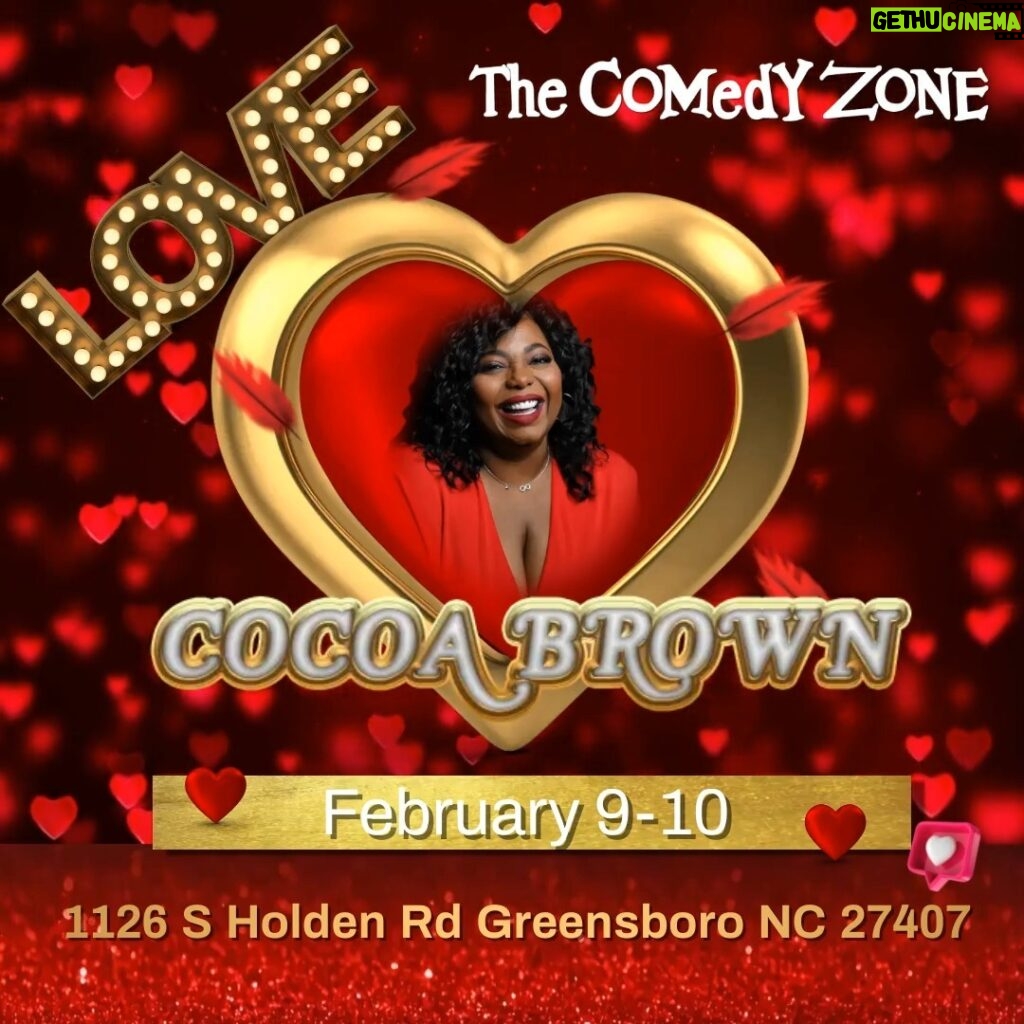 Cocoa Brown Instagram - GREENSBORO! GET YA BOO THAT OUTFIT TAAADAYYY 💕 Valentine's Day is just around the corner, and you know what that means – time to bring out your boo or bae for some pre-Valentine fun! Join me at the Comedy Zone in Greensboro, NC, on February 9th and 10th. Let's kick off the love season with laughter and good times! Grab your tickets now and secure your early Valentine's Day date! See you there! 😘 #ValentinesDay #ComedyNight #GreensboroNC" https://thecomedyzone.com/