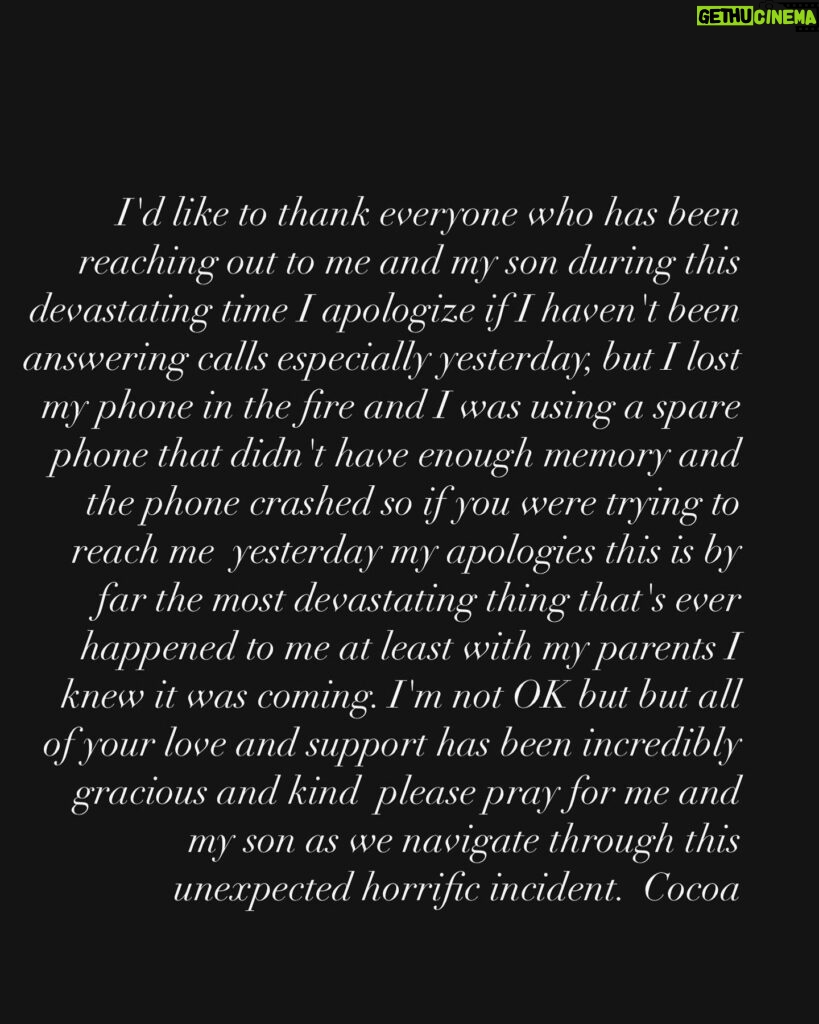 Cocoa Brown Instagram - Thank you for all your love, concern & support . Please continue to pray for us. #cocoabrownonefunnymomma #phoenixsworld #🙏🏾❤️