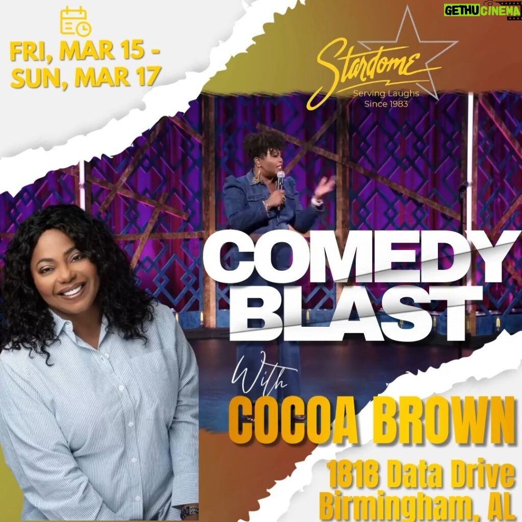 Cocoa Brown Instagram - "Strength doesn't come from what you can do. It comes from overcoming the things you once thought you couldn't." 💪✨ 🌟✨ Excited to share a moment of triumph with all of you! 🌟✨ Hey Yall !! I'm thrilled to announce that I'll be hitting the stage at The Stardome in Birmingham, AL from March 14th to 17th! 🎤✨ This journey hasn't been easy, but every setback has only fueled my determination to rise above and pursue my passion for comedy. 💥💫 As many of you know, life throws us curveballs, but it's how we swing that defines us. It's been a journey filled with ups and downs, but I've embraced every challenge and used it to fuel my growth. 🚀💪 So, to see myself rising from those tough times and stepping onto that stage to deliver some laughter fills me with immense joy and gratitude. 🙌❤️ I owe a huge thank you to all of you for your unwavering support and encouragement. Your belief in me has been a constant source of strength throughout this journey. 🙏✨ So, mark your calendars and come join me at The Stardome for a night of laughter, love, and overcoming hard times together. Let's make memories and share some laughs as we celebrate life's victories! 💃🎉 See you there! 😊🎤 #BirminghamComedy #OvercomingHardTimes #GratitudeJourney#CocoaBrown #comedyshow #onefunnymomma #stardomecomedyclub