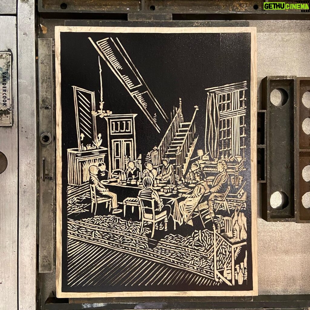 Colby Minifie Instagram - Woodcut process for Epiphany at @lctheater. I try to make one for every play I do and at some point in the process I inevitably think I’m a total nut job but people seem to enjoy it. This time I printed the editions on a letterpress with my buddy @archie_archambault at his shop @archiespress with expert @cyborgrrrl. Check out the shop on E 10th st it’s wonderful. And peep @playbill this week, they wrote a little something about it :) 🪵🪓