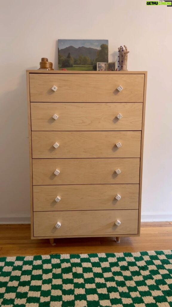 Colby Minifie Instagram - 🎲🎲🎲!!! I wanted a dresser that could fit my tshirts the way I wanted to fold them so I made one. And I made these ceramic knobs to go with it. I didn’t take many process videos but I do have a lot of videos of me trying to figure out how to do this snap thing so I included them for your pleasure. 🪚🫰🏻🪚 And no I didn’t use slides, I hate them! So I made these wooden glides and coated them with beeswax instead. They work great. 🍯 🍯🍯 Knobs inspired by @ceramic_canvas_in_the_attic’s ceramic kitchen knobs :)
