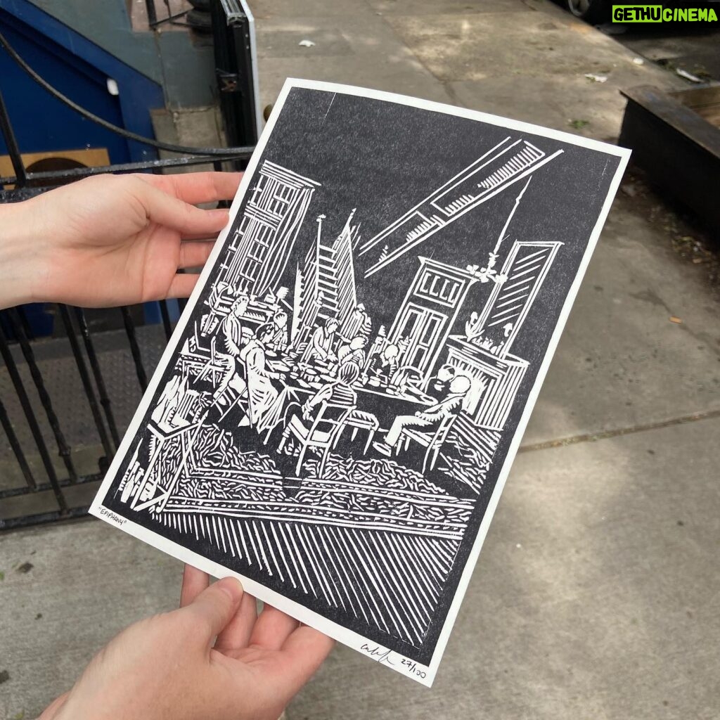 Colby Minifie Instagram - Woodcut process for Epiphany at @lctheater. I try to make one for every play I do and at some point in the process I inevitably think I’m a total nut job but people seem to enjoy it. This time I printed the editions on a letterpress with my buddy @archie_archambault at his shop @archiespress with expert @cyborgrrrl. Check out the shop on E 10th st it’s wonderful. And peep @playbill this week, they wrote a little something about it :) 🪵🪓