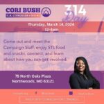 Cori Bush Instagram - Tomorrow is #314Day, and my campaign staff are celebrating with some St. Louis-style pizza! Drop by, grab a slice, and learn about how to get involved!