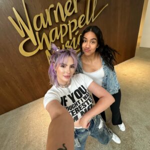 Courtney Nelson Instagram - Yesterday was a dream come true 🤩

Thank you @warnerchappellmusic for having us and letting me create a cute AF banger for my project 💅🏻 probably the dirtiest song I’ve written for my project—->swipe to hear a sneak peak… 

#session #studio #newmusic #comingsoon