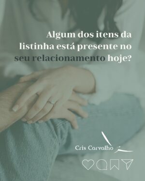 Cris Carvalho Instagram - Será que alguma dessas atitudes está presente no seu atual relacionamento? 👀

Vale fazer uma reflexão mais aprofundada, trazendo à luz algumas situações do seu cotidiano. 💡

👉🏻 Lá no final, deixei uma perguntinha!

Se você não se sentir confortável para partilhar a sua resposta nos comentários, proponho uma auto reflexão!

🌟 Relação é construção e manutenção…

E essas atitudes geram ruídos entre casais. Evite-as! 😉
.
.
.
.
.
#casadosaprimeiravista #sicoficial #relacionamentosaudavel #casamentofeliz #comunicacaoemcasal