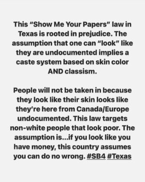Cristela Alonzo Instagram - I was born/raised in a Texas border town. My family still lives there. Creating laws that make you assume anything to feed into your paranoia and fabricated agenda that can/will traumatize anyone (especially children) for merely looking a certain way is disgusting. There will be people commenting from their spam accounts, their “private” accounts to spew their terribly worded cases because bald eagles, baseball, and something something Star Spangled flip flops…

This insane and reminds me of the old Alabama #HB56 from 2011.

Este país me ayudó tener oportunidades que nunca hubiera podido imaginar. Fue por la lucha de mi familia, de mi mamá….viniendo a un país buscando oportunidades como tener luz, agua que no tenemos que traer de un pozo…

Conozco a mucha gente que quiere la oportunidad de poder sobrevivir. Eso es todo lo que quieren. Y no vamos hacernos mensos. Tejas NECESITA a la misma gente que quieren lastimar con esta ley. La economía los necesita. La razón que esta ley existe es porque los republicanos quieren quedar en poder y quieren asustar a la gente inventando problemas. Si quieren ayudar a los residentes, porque no conponen la red eléctrica que fállese con lluvia y calor?