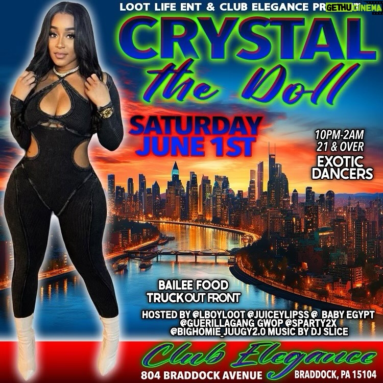 Crystal The Doll Instagram - What up doe Pittsburgh its ya girl CTD and imma be at CLUB ELEGANCE on June 1st to turn up wit @lboyloot go get them tickets and meet me at the 804! We going up!!! #party #turnup #pittsburgh