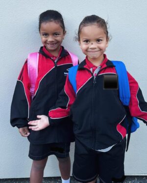 Dame Valerie Adams Instagram - Today is Tava’s first day of school and the beginning of Term 2 for both my babies.🌈☺️

Go out there and shine. And Tava, don’t forget to switch on your listening ears! 😂🤞🏾

Mama is so proud of you both. Let’s continue to thrive together my little kuma’s💫❤️.