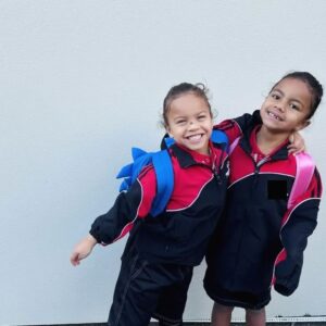 Dame Valerie Adams Instagram - Today is Tava’s first day of school and the beginning of Term 2 for both my babies.🌈☺️

Go out there and shine. And Tava, don’t forget to switch on your listening ears! 😂🤞🏾

Mama is so proud of you both. Let’s continue to thrive together my little kuma’s💫❤️.