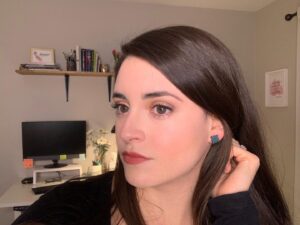 Daniela Bobadilla Instagram - Zoom check is the new 🎤 check... Anyone else endlessly looking for ways to add fun and nuance to Zoom Meetings? 🤦🏻‍♀️⁣
⁣
I’ve now trained myself to pick outfits based off what actually looks good over zoom. (My Snow White skin can look translucent with the wrong colors washout haha) ⁣
⁣
And now I made myself some fun Zoom sized statement earrings since my tiny earrings don’t show up well 😋 ⁣
⁣
If this isn’t a quarantine project/rant idk what is. Send help in the form of more clay! #zoomzombie