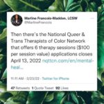Dawn-Lyen Gardner Instagram - Please share with your community! 🙏🏽 Repost from @justice4blackgirls • For Black girls & women who need free therapy and healing resources. Please share this list curated by @marlinefrancois with organizations who provide therapy vouchers! We’re so grateful for her insight and deep commitment to the work that honors the healing and wellness of Black girls!🤍 In addition to the critical work of organizations like our sister org @blackgirlssmile, we launch our Healing & Liberation Initiative offering free monthly spirituality coaching, wellness coaching, meditation resources and yoga! Each session is FREE and open to all Black girls. Our inaugural session happens today at 6PM EST. (Registration link is in our bio!) **if you know of any other resources please add them below. Black girls you are worthy of absolutely every investment. You deserve access to any and every resource that will facilitate your holistic healing and wellness. We send an abundance of love and light to our IG fam and hope to see some of you at our opening session this evening!🤍🙏🏾✨ *Even if you don’t need this list please share because there may be someone connected to you who does.🤍 #justiceforblackgirls #blackgirlwellness #mentalhealth #blackgirlhealing #freementalhealthresources