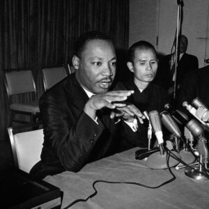 Dawn-Lyen Gardner Instagram - Starting Black History Month with the Lunar New Year reminds me of how interconnected the Asian and Black communities have been for decades, if not centuries. These photos of Dr King and Thich Nhat Hanh are the manifestation of that legacy. 

During a press conference in 1966, they released this joint statement:

"We also believe that the struggles for equality and freedom in Birmingham, Selma and Chicago, as in Hue, Danang and Saigon, are aimed not at the domination of one people by another. They are aimed at self-determination, peaceful social change, and a better life for all human beings. And we believe that only in a world of peace can the work of construction, of building good societies everywhere, go forward."

This kindred connection stemmed from a mutual understanding of being up against the same systems.

Dr. King had great respect for Asian leadership and fought against the war in Vietnam until his last breath. In the same vein, in Vietnam, they called MLK a bodhisattva -- the Buddhist term for "an enlightened being trying to awaken other living beings and help them move toward more compassion and understanding".

The friendship and legacy shared by Rev. Dr. Martin Luther King, Jr. and Thich Nhat Hanh, now both ancestors, is a beautiful example of this solidarity and what it means to be in pursuit of Black Liberation and the Anti-war/Peace Movement.

Starting Black History Month with the Lunar New Year reminds me of how interconnected the Asian and Black communities have been for decades, if not centuries. These photos of Dr. King and Thich Nhat Hanh are the manifestation of that legacy.