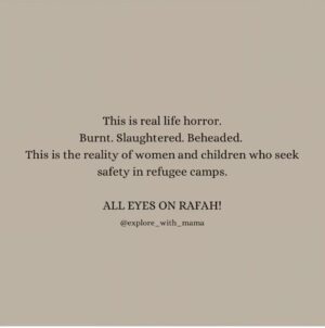 Dayyana Hameed Instagram - All Eyes On Rafah.

Rafah bleeds. This is nothing less than holocaust.
The world stands , gazing helplessly?.. Speak up if the humanity in you is still not dead..

Burnt.  Slaughtered. Beheaded. 
Decades of torture and brutality .

Stop this genocide.
Save the people of Palestine.

#rafah
#rafahonfire
#freepalestine 
#stopgenocide