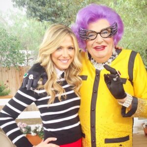 Debbie Matenopoulos Instagram - Wow!!! So sad to hear about Barry Humphries AKA Dame Edna passing.  He was such a funny kind witty human. This pic is from 2015. He came on my show Home and Family on Hallmark Channel at the time and he did his hysterical thing.  He was shamelessly flirting with me while dressed in full drag which made it that much funnier. He invited me to see his show here in LA.  Me and some people from the show went and he gave us the best seats in the house. We were crying with laughter the entire time.  He then sent US a thank you note for having him on our show and said what a wonderful time he had.  He was a class act. May he rest in peace! 🙏🏻 #dameedna #rip