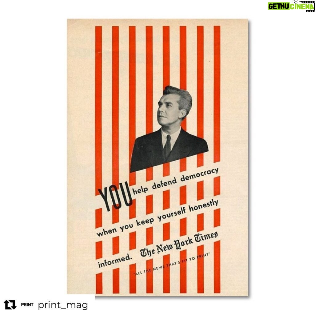 Debbie Millman Instagram - New project alert! I will be working with @thedailyheller on a visual dictionary about DEMOCRACY. You can read more at @print_mag! More to come. Thank you Steve! via @repost Over the next eleven months (and doubtless beyond), The Daily Heller, Debbie Millman and a host of guest contributors will display and examine through a variety of media and formal approaches, the essence(s) of democracy—as manifest through design—and how there has been a consistency of spirit through the signs and symbols used to portray this precious virtue over time and place. We will start with American democracy. This is not an attempt to be chronological but to exhibit, as we find them, the artifacts that remind us to preserve and celebrate democratic ideals—and uphold the Constitution. By the end of this tense election year we should have what amounts to an archive of diverse objects that represent how designers view(ed) the democratic experiment. These pieces will be random at the outset but as they build, they’ll grow into a visual dictionary of democracy. Contributions are welcome. It will be fascinating to see what “brands” democracy, and for whom. These advertisements for The New York Times, created in 1940–41, echo warnings of the threat of hard-right thinking today. Democracy needs a free press. Although there has always been partisan editorial pages, journalism is meant to be fair and balanced—in 1940 especially, when America was under attack from within. Anti-democratic forces under various banners were infiltrating state and national government, the courts and the law. These cautionary ads were not just handsome pieces of modernist collage but calls to action. It is not entirely clear who designed them: George “Kirk” Kirkorian was the Times promotion art director from 1939–1941, when he took a leave-of-absence to work for the Office of War Information (OWI). Shirley Plaut, the first woman AD at the Times, replaced him until war’s end. Then he returned as art director until 1963. It is possible that she, who worked in a modernist style, did the ads with Kirk as AD, or on her own. Either way, they are splendid examples of graphic design in the service of democracy.