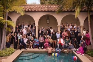 Debra Jo Rupp Instagram - Biggest forehead in show business hobnobs with the truly funny. Including guy in pool. #netflixisajoke #that90sshow
