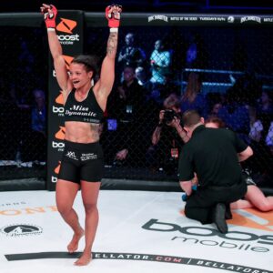 Denise Kielholtz Instagram - Dangerous 𝒘𝒉𝒆𝒓𝒆𝒗𝒆𝒓 the fight goes! ⚔️

@missdynamite takes on Sumiko Inaba in Chicago! Will she snap the undefeated prospect's winning streak? 🤔

#Bellator301 | Fri, Nov 17th | @wintrustarena