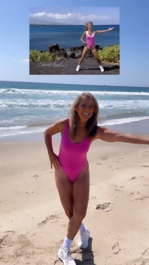Denise Austin Instagram - THEN and NOW!!! 30 years ago and just now!!!!!  I LOVED filming my TV shows all those years!!! And  I feel so grateful I am still feeling just as energized NOW!!!
Staying  consistent with my routines is KEY to feeling my BEST now and for the years to come!!! Longevity Baby!!!I truly appreciated my time filming these workout TV Shows in beautiful locations and love even more that these exercises can still benefit your health today!! If you haven’t moved your body yet today, I invite you to join me in getting stronger and increasing your energy with this simple FUN  grapevine move you can do anytime !!  AND for even more workouts, from then and now check out my Denise Austin app !! Xoxo