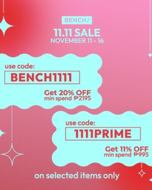 Devon Seron Instagram - Elevate your style game! The 11.11 SALE at @benchtm's flagship store in @zaloraph is here from November 11-16. Use the code BENCH1111 for 20% off when you spend a minimum of P2195 and 1111PRIME for 11% off with a minimum spend of P995 (on selected items only). Don't miss out!
