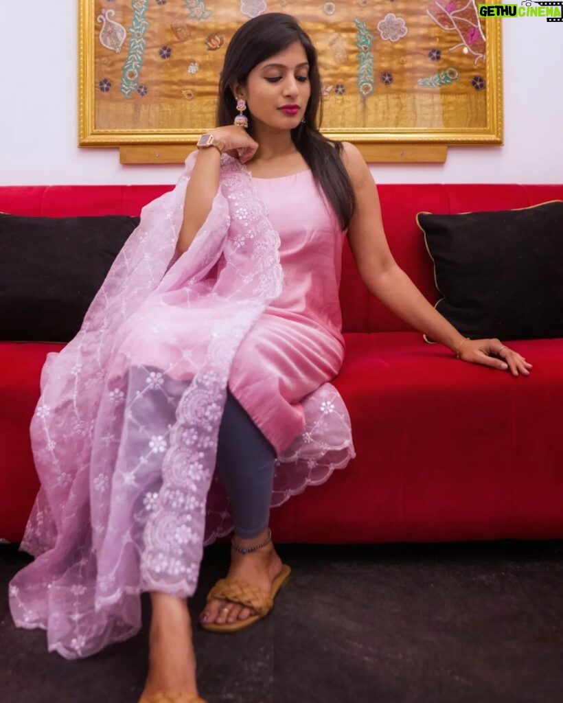 Dhanalakshmi Saminathan Instagram - If prettiness was a color, it would be pastels🌸 Salwar: @label_tawakkul Shot by : @tru_the_lens_with_monk . . . #instapost #instadaily #pink #picoftheday #pastel #pastels #dress #dressup #fashionista #fashionvlog #featured #fyp #dhanasaminathan