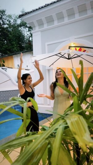 Dhwani Gori Instagram - Is there anything better than monsoon, swimming pool, friends and Goa🩵 
Stay : @villagoaikigai 

#instagram #Goa #foryou #trendingreels