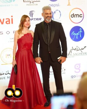 Diamand Abou Abboud Instagram - With my handsome @hanyadelofficial at the opening ceremony of the CIFF
Dressed by @designer_24leb 
Styled by @georgesrichane 
Photos by @obmagazine_eg