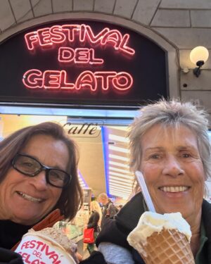 Diana Nyad Instagram - Italy is all about food. Then how can the Italians be so slim? They WALK! EverWalkers, this a land made for us. Pasta is supreme, pesto Bonnie’s favorite. In this small town of Florence we have come across a minimum of 50 gelato stores! Salted caramel for Bonnie. For me, Stracciatelli!