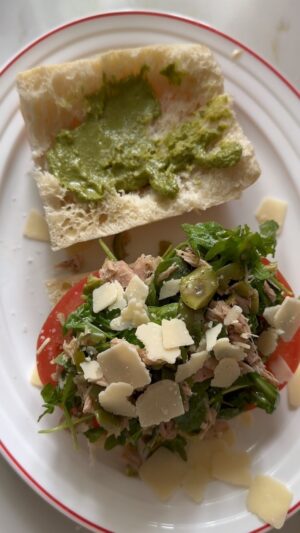 Dina Deleasa Instagram - When your recipe testing becomes lunch and he tells you that he would eat this twice a week! It is my version of an Italian style tuna salad. I 💯 prefer the olive oil packed tuna to any other. A little red wine vinegar, ok a lot for me lol. Really is the perfect lunch. I had my walnut basil pesto on hand which really made this sandwich 🔥

I got myself in the kitchen for a bit today. Completed a test and it felt good ! I will be sending out my newsletter soon, make sure you are signed up on dishitgirl.com . 

I know a lot of us will be cooking this weekend! I am going to be prepping lemon Basil veggies for the grill and running my secret recipe for baby back ribs through a test over the weekend. What are you making ?! 

Ps- don’t forget about the Limoncello Trifle or other great recipes I have posted in the past !