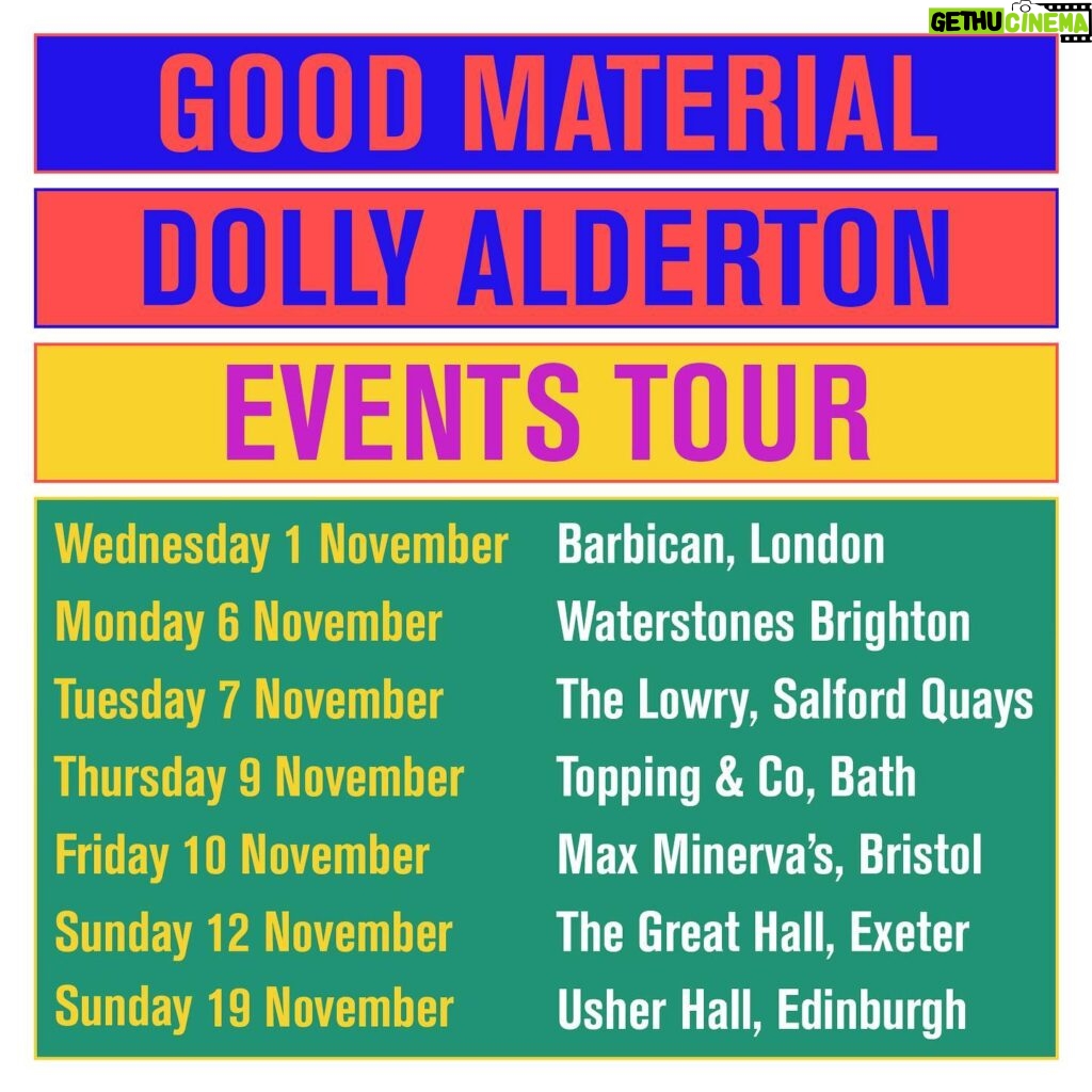 Dolly Alderton Instagram - ‼️TOUR ANNOUNCEMENT‼️ This November, I’m thrilled to share I’ll be embarking on a theatre tour with @faneproductions with some very special guests hosts along the way, as well as visiting some bookshops @brightonwaterstones @toppingsbath @maxminervasbooks for a mix of signings and conversations. Celebrating the launch of my new novel Good Material, we'll explore love, heartbreak & everything in between. But rest assured, it’ll be a HOOT. If you can’t make it in person, the live show at the @barbicancentre will also be live-streamed by @faneproductions. Be sure to set your alarms, as tickets go on-sale this Friday at 10am. #linkinbio