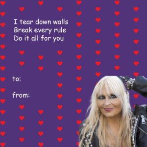 Doro Pesch Instagram - ❤️❤️❤️
This Wednesday is Valentine's Day, and I will release my new single 'Heart In Pain'!
Pre-save link in my stories!
Which of these "cards" would you send to your Valentine this year?
❤️❤️❤️
#Love, #Doro
-
-
-
-
-
-
#doropesch #conqueress #allweare #warlock #allformetal #triumphandagony #dorofürimmer #metal #heavymetal #rock #metalhead #metalqueen #queenofmetal #fürimmer #doro40 #metalheads #rocknroll #hairmetal #blondeshavemorefun #vegan #soberlife #nuclearblastrecords @nuclearblastrecords #monstersofrock #monstersofrockradio #valentine #valentinesday #allyouneedislove #loveisallaround