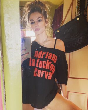 Drea de Matteo Instagram - T- shirts back in the GGB SHOP! LINK IN MY BIO! ⭐️💋⭐️

Fa La Fckn Laaaa! 🎄

**this is a men’s medium that I cut for all them dm’s asking! U gotta cut em yourself! **

@gangstergoddessbroadcast 🎄🎄🎄