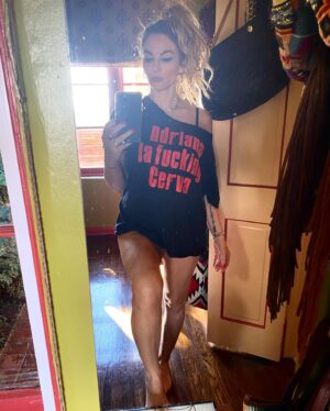Drea de Matteo Instagram - T- shirts back in the GGB SHOP! LINK IN MY BIO! ⭐️💋⭐️

Fa La Fckn Laaaa! 🎄

**this is a men’s medium that I cut for all them dm’s asking! U gotta cut em yourself! **

@gangstergoddessbroadcast 🎄🎄🎄
