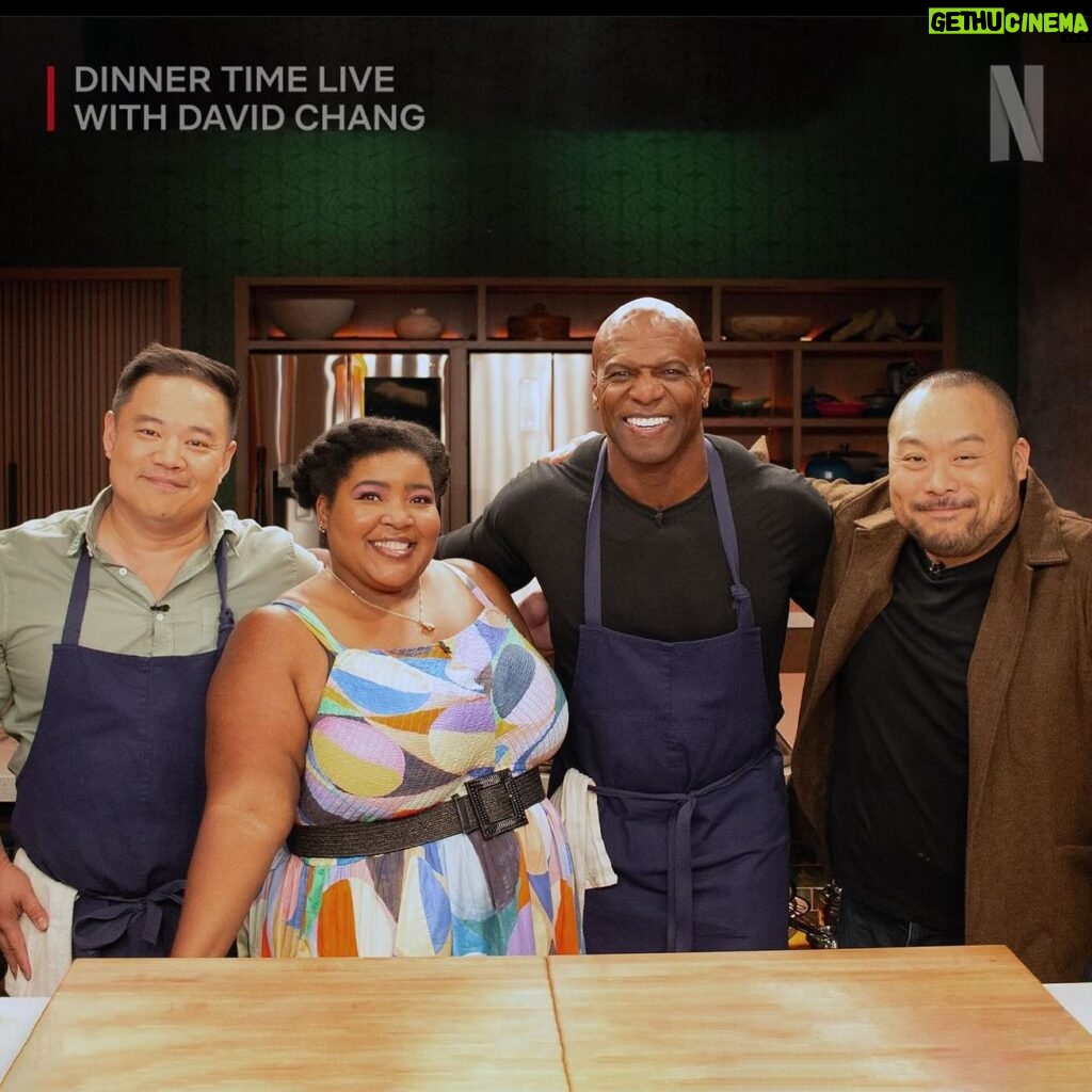 Dulcé Sloan Instagram - I had too much fun on #DinnerTimeLive It was honor to be a share a meal and peach soju with @davidchang and to have @chrisyingz and @terrycrews cook for us was a dream. David is recovering from neck surgery so my Mom made him a Get Well Soon shirt! And @christinatosi showing up with the @milkbarstore desserts was literally icing on the cake. The experience was truly a blessing and I hope to come back! Styled by @styleethic Dress: @nicandzoe Necklace: @naturestwist that I love love love Earrings: @analuisany Shoes: naturalized