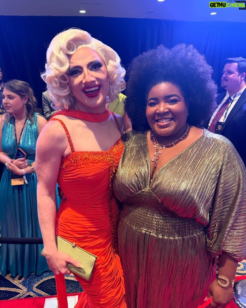 Dulcé Sloan Instagram - The @glaad media awards were a dream. My Prima @irenesmorales took EVERY PICTURE and it was needed. I saw all my favorite people and got to celebrate a community that has always celebrated me. Thank you for the love and the nomination. I lost the award to @iamjhud which is a huge honor. Dress: Liquid Gold Colla Voce dress @byvinnik Necklace & bracelet: @inc_rtw Styled by @styleethic