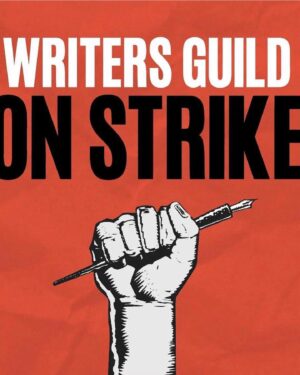 Dylan Meyer Instagram - You may not know this but we (the writers) have struck because The Man is trying to get us down. Without writers, your movies and tv shows will suck. Trust. Our fight for fair wages is so important we’ve been forced to walk around and wave signs about it - and we need your support! If you love stories tell the studios to value the storytellers! #wgastrong writers 4 ever PS doesn’t @kiwilovesyou’s incredible jumpsuit go great w my sign?!?
