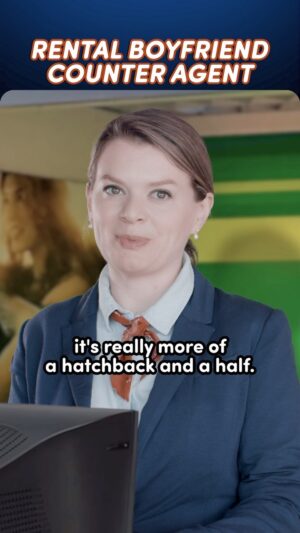 Elaine Carroll Instagram - a counter agent sets you up with your next rental boyfriend 🚗
.
#sketchcomedy #funny #travel #rentalcar #datingtips #datingishard