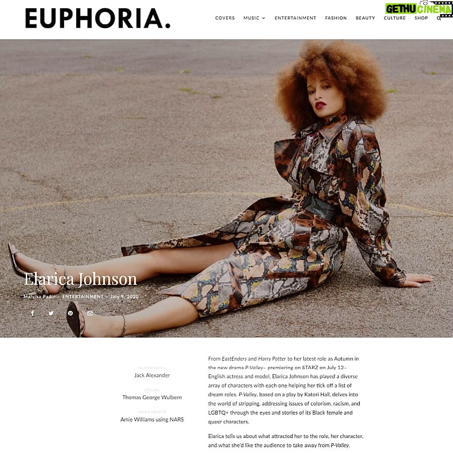 Elarica Johnson Instagram - EUPHORIA 💗 Huge thank you to the brilliant @euphoriazine for this wonderful interview, talking all things @pvalleystarz. Wonderful Words by @malvika_padin26 Check out the website for the full piece! Thank you to the fantastic team that is Photography: @jackalexanderuk Styling: @thomasgeorgewulbern Editor-in-Chief: @lauraersoy Glam: @amie_williams_ using @narsissist Gertie @publiceyecomms 💋