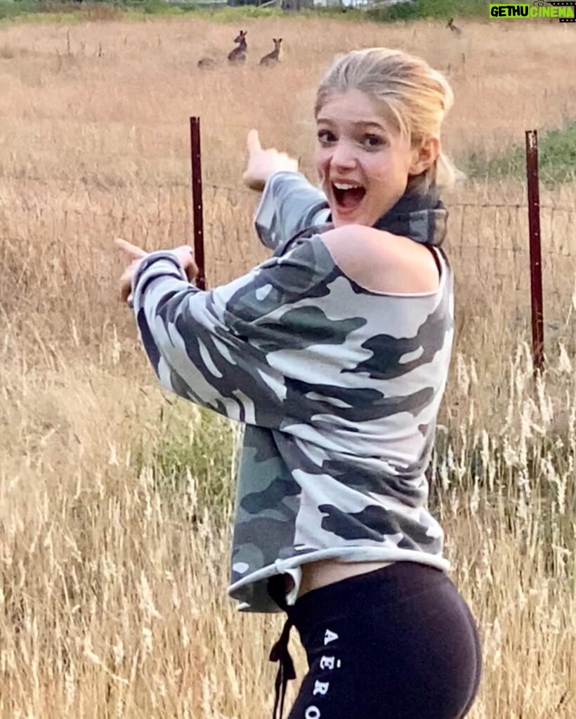 Elena Kampouris Instagram - First time ever seeing kangaroos in person on the way to film in the Blue Mountains, one of the highlights of my visit!! they were boxing until we spotted them and then they just stopped. And stared😳🦘😂Australia is filled with so many beautiful creatures & terrain as well as lovely people❤️ #Australia #throwback #Oz #Sydney #BlueMountains #Rylestone #outback #kangaroos #memories #highlights #wombats #downunder #love #world #nature #cool #cute #animals #adventure #spring #summer #sunny #new #outdoors #fun #live #instagood #instadaily #instapic #instafun
