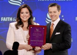 Elise Stefanik Instagram - I was honored to receive The Ronald Reagan Defender of Freedom Award from Ralph Reed and address the @faithandfreedomcoalition Conference this afternoon in Washington, D.C.

From my steadfast support of President Trump and our greatest ally Israel to combatting failed Far Left Democrats’ policies, I will continue to lead and stand up for conservative America First policies to save our Constitution and our great nation. 🇺🇸