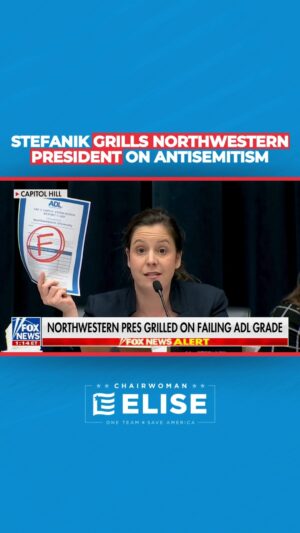 Elise Stefanik Instagram - @northwesternu earned an F grade from @adl_national for its abysmal response to rising antisemitism on campus.

Today, I grilled Northwestern President Schill for capitulating to the pro-Hamas antisemitic encampment’s demands and Northwestern’s abysmal failure to keep Jewish students and faculty safe. 

@foxnews
