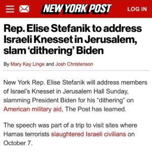 Elise Stefanik Instagram - Tomorrow at the invitation from Israeli Speaker @realamirohana , I’ll be giving a speech at the Knesset about House Republicans’ steadfast support for Israel, combatting Jewish hate both in American education and across the world, and calling for the world to stand with the people of Israel. 🇺🇸 🇮🇱 #StandwithIsrael