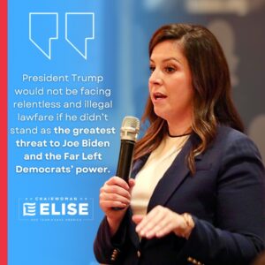 Elise Stefanik Instagram - Far Left Democrats have made a mockery of our justice system by weaponizing it against Joe Biden’s top political opponent. The illegal election interference must END!