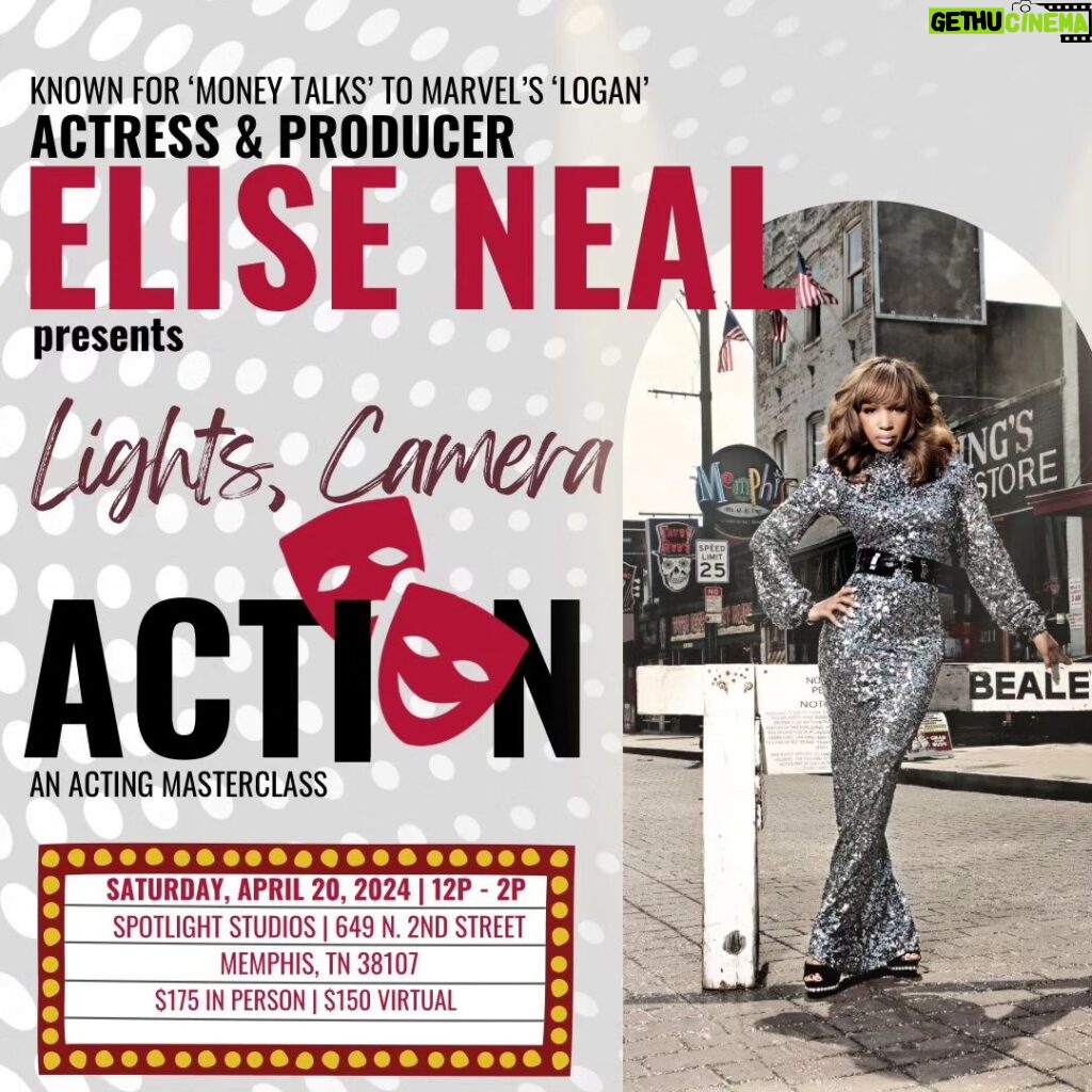 Elise Neal Instagram - Very excited to announce " LIGHTS CAMERA ACTION" My 1st MASTER CLASS OF 2024 🎭 If you want the tools as actors to grow your skills SIGN UP TOMORROW ( details by morning ) !!! And see you at Spotlight Studios on April 24 th ! (Ages 12 - and up ) #actresse #veteran #memphis & online #letswork