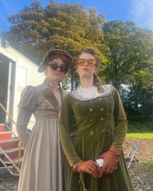 Eliza Bennett Instagram - I spent most of this job belly laughing thanks to these guys. It’s rare to have the gift of a cast like this. Kind, thoughtful and so funny my cheeks hurt every day of shooting. Here’s a few BTS for #AnAmericanInAusten